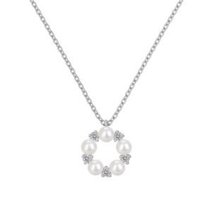 Circle Pendant Necklace with Pearls & Swiss Zirconia Accents