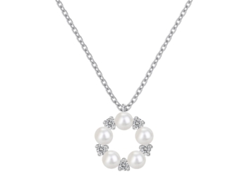 Circle Pendant Necklace with Pearls & Swiss Zirconia Accents