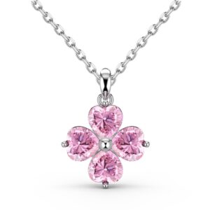 Pink Heart Flower Pendant Necklace for Women