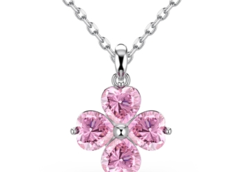 Pink Heart Flower Pendant Necklace for Women